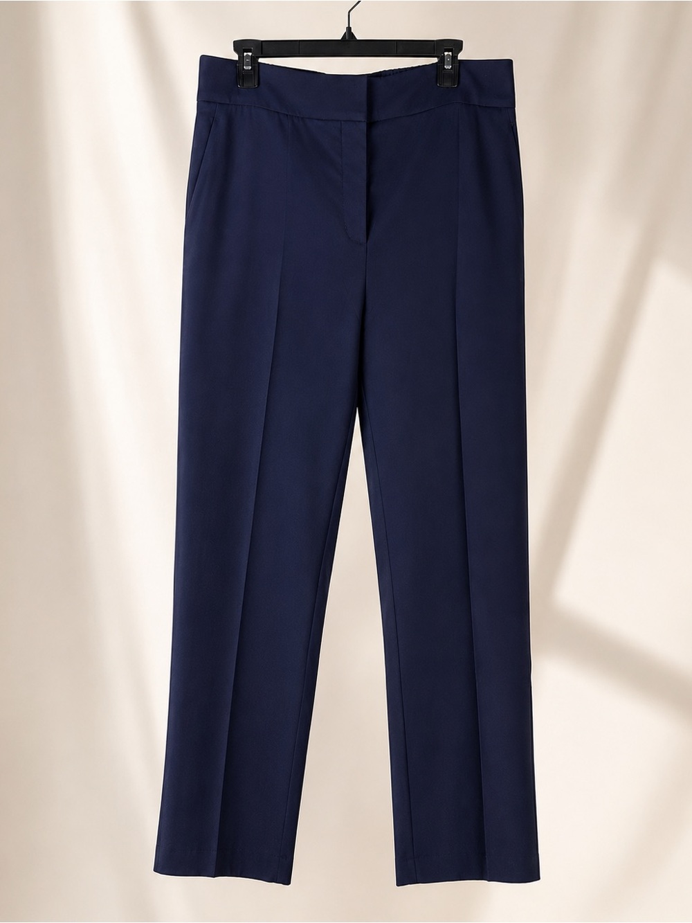 Quince NWT Navy Tailored Straight Leg Trousers Pants 14 Elastic Back